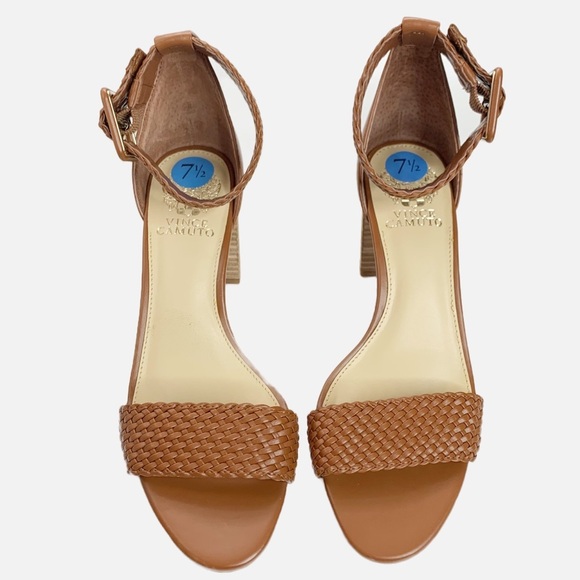 Vince Camuto Maghen Sandals 7.5 Braided Strappy Open Toe Block Heel Cognac - Picture 2 of 12